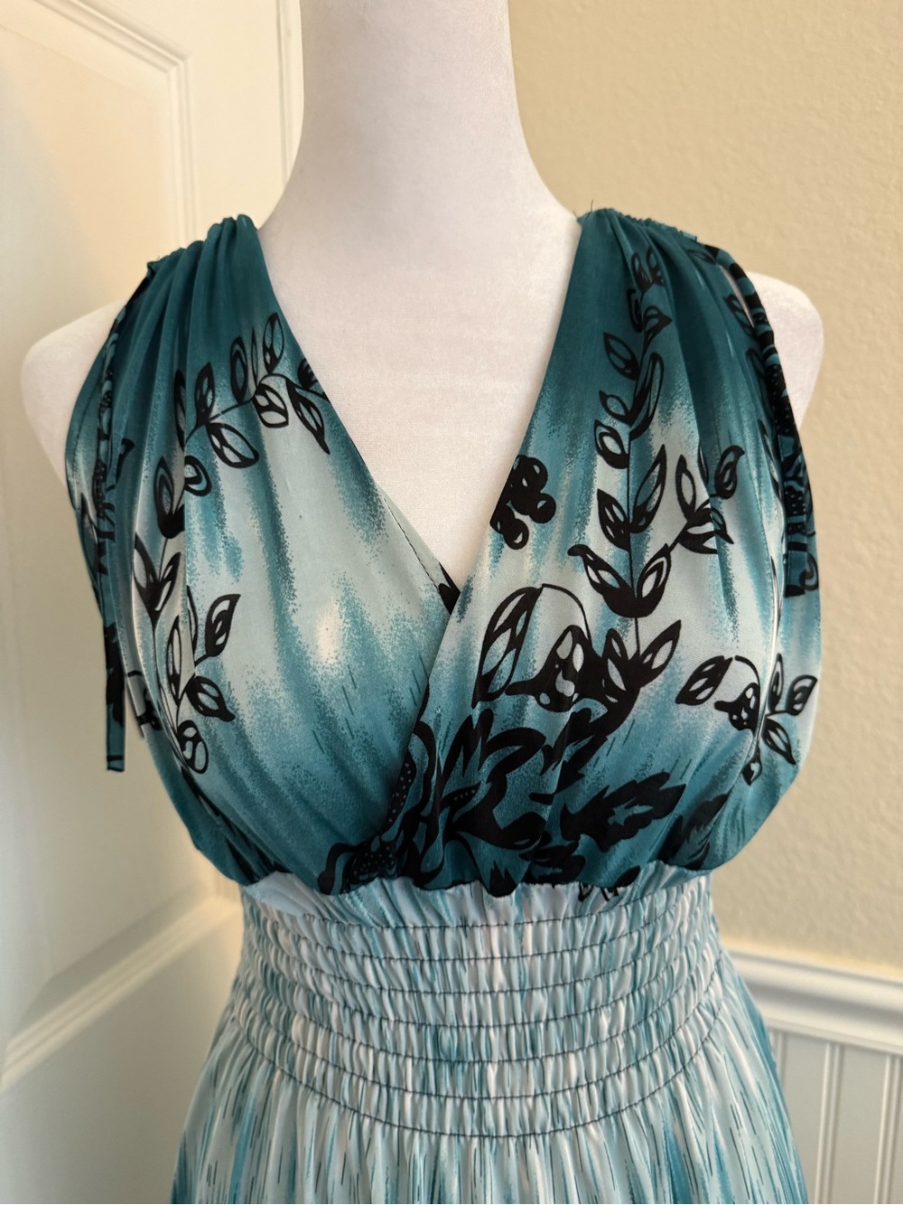 Teal Ombre Maxi Dress with Floral Detail - Picture 3 of 6